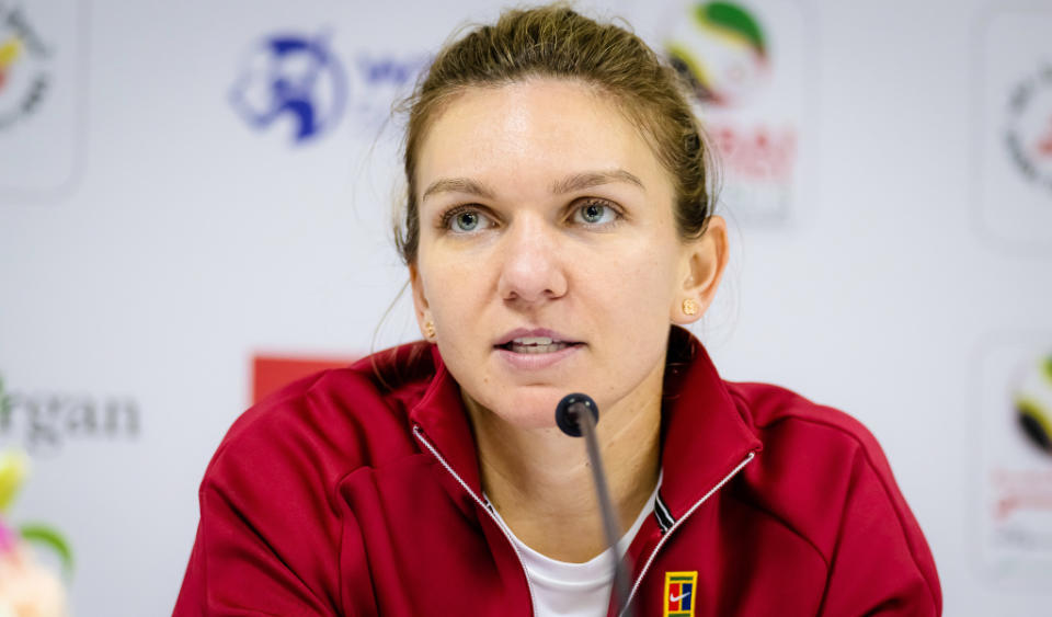 Simona Halep chats to the media Credit: Alamy