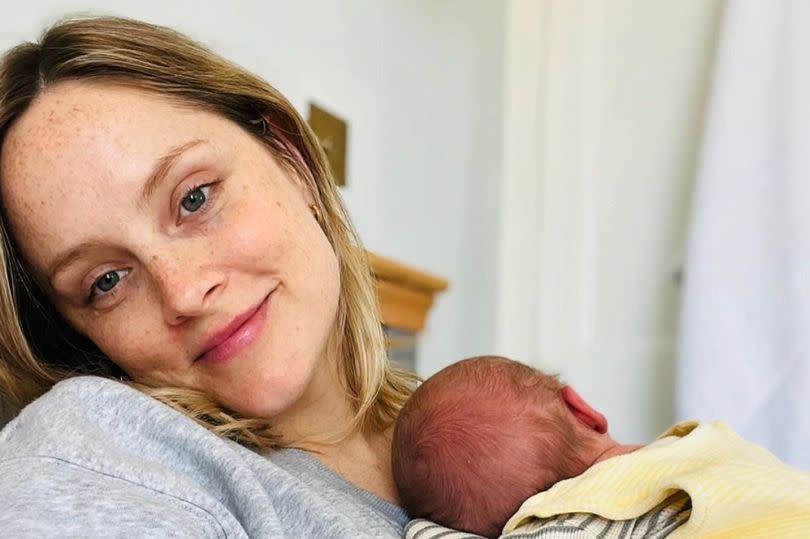 Sophie Rundle with her baby boy