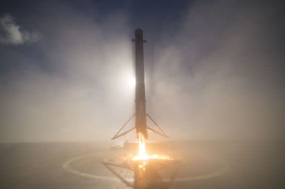 SpaceX's Falcon 9 rocket coming in for a landing.