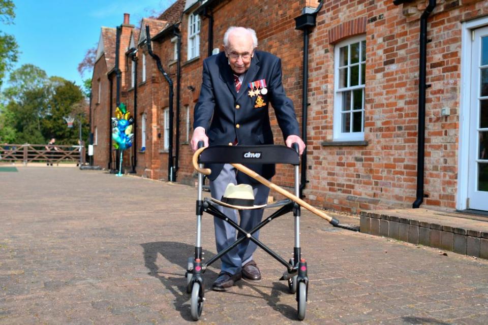 Captain Tom Moore, 99, has raised more than £18 million for the NHS and children are now sending him birthday cards to say thank you. (Getty Images)