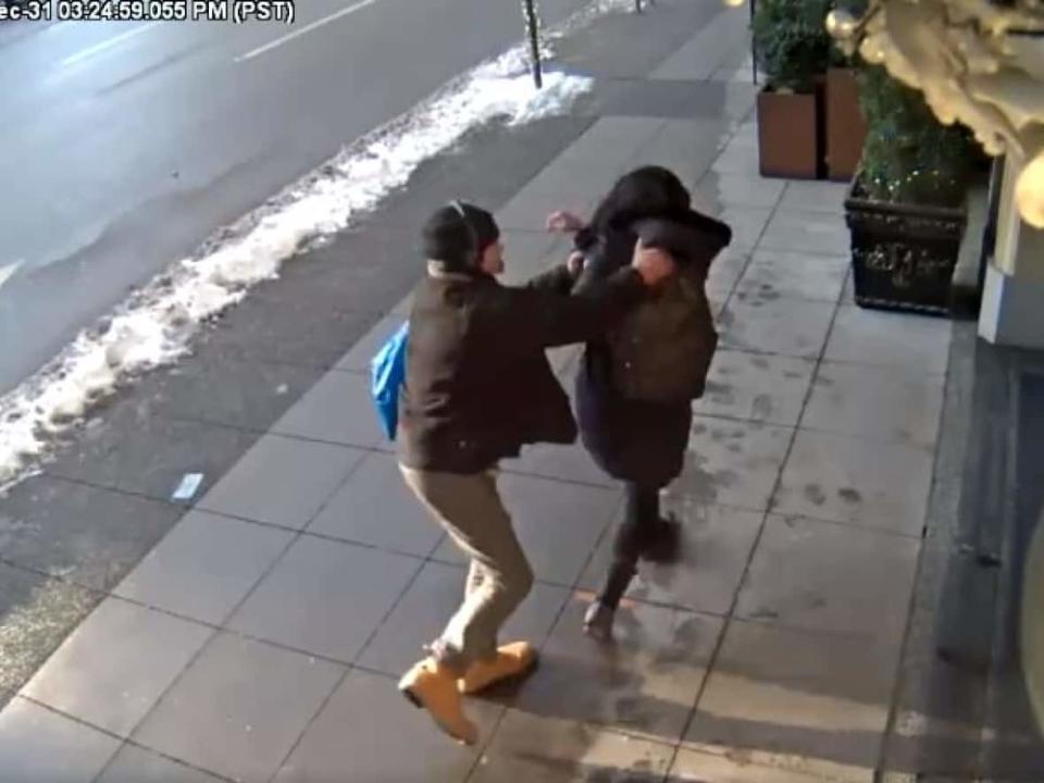 A security camera captured video of the random attack. (submitted by VPD - image credit)