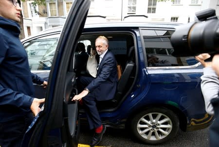 Britain's opposition Labour Party leader Jeremy Corbyn leaves his home in London