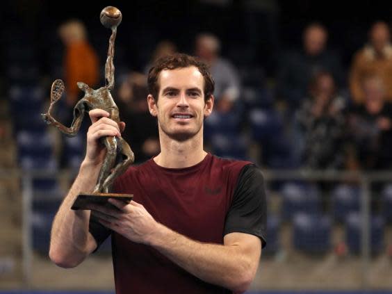Andy Murray celebrates winning the European Open (AP)