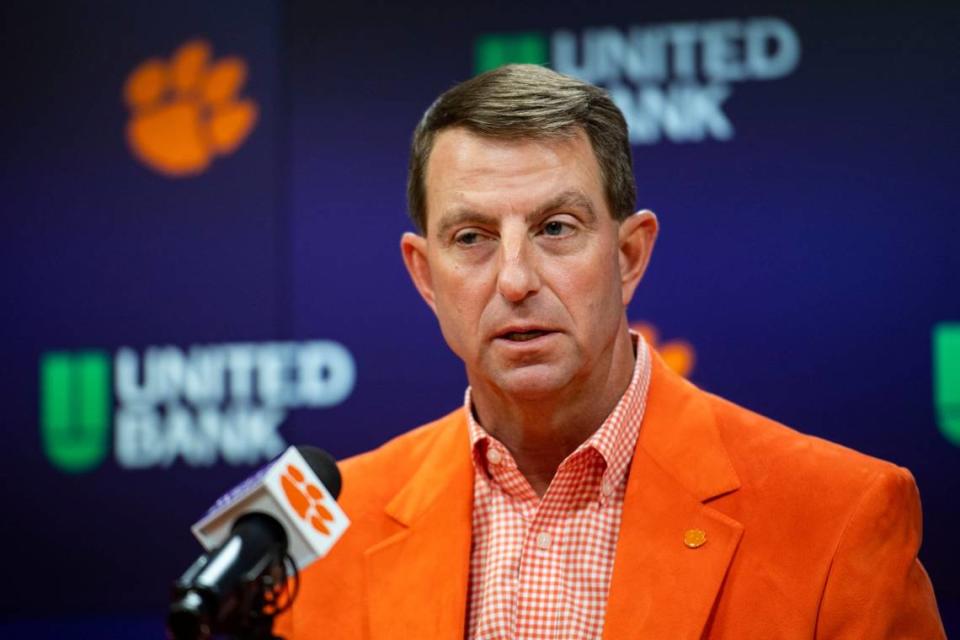 Clemson football Coach Dabo Swinney talks about Early National Letter of Intent Signing Day in the Smart Family Media Center December 20, 2023. MCKENZIE LANGE/USA TODAY NETWORK