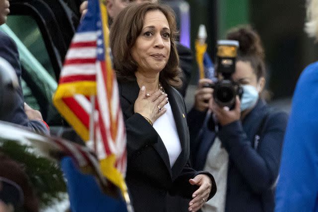 Brian Cassella/Chicago Tribune/Tribune News Service via Getty Images Vice President Kamala Harris visits the site of the Highland Park, Illinois, mass shooting in 2022