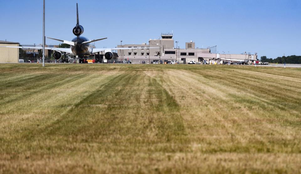 This greenspace on the east side of the Capital Region International Airport will become part of the airport's $14 million cargo ramp expansion. Once complete, additional cargo aircraft can park and be loaded.