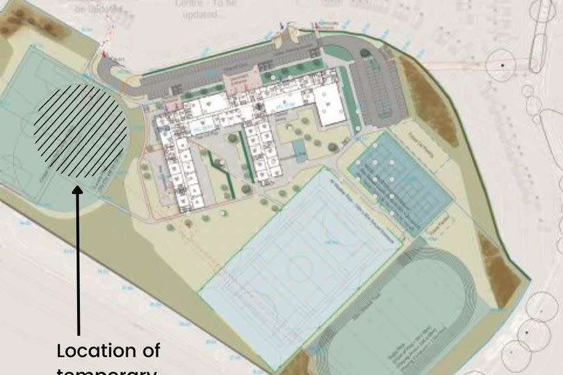 The location of the proposed temporary classrooms on the site of Matford Brook Academy