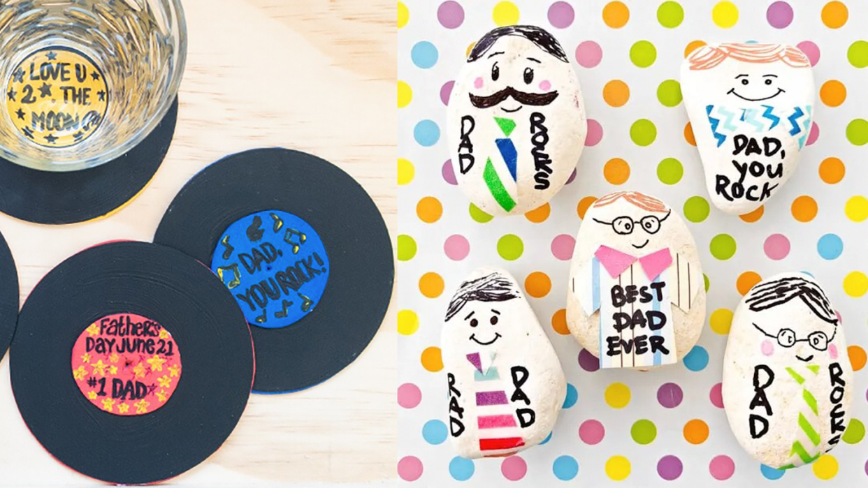 background patterndad rocks foam record coasters and dad rocks painted rocks are two good housekeeping picks for best father's day crafts