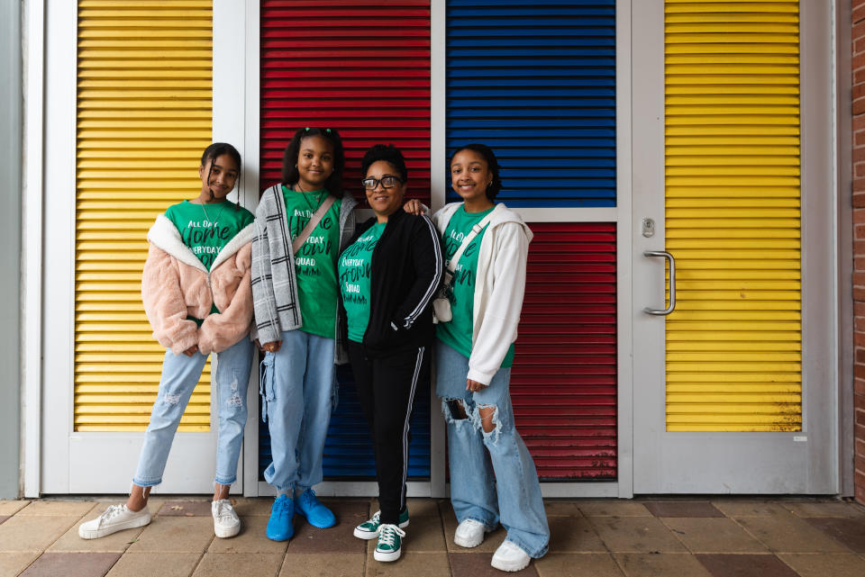 Home Grown Homeschoolers Inc. co-op owner, Tralandra Stewart, right-center, with her daughters, Kaiyah, Nataniyah, and Amariyah.  (Jacque Jackson for NBC News)