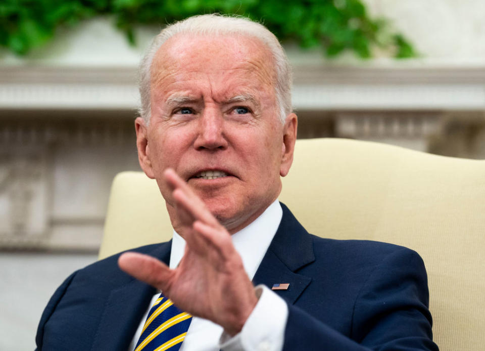 President Joe Biden as he meets with the President of the State of Israel Reuven Rivlin in the Oval Office.