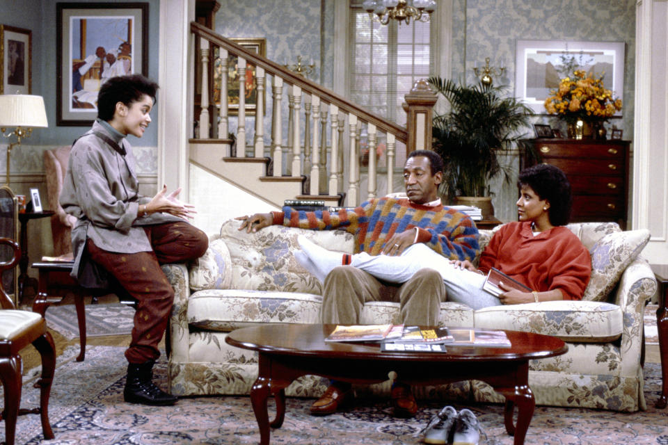 From <em>The Cosby Show</em>: Lisa Bonet as Denise Huxtable Kendall, Bill Cosby as Dr. Heathcliff “Cliff” Huxtable, and Phylicia Rashad as Clair Hanks Huxtable. (Photo: Getty Images)