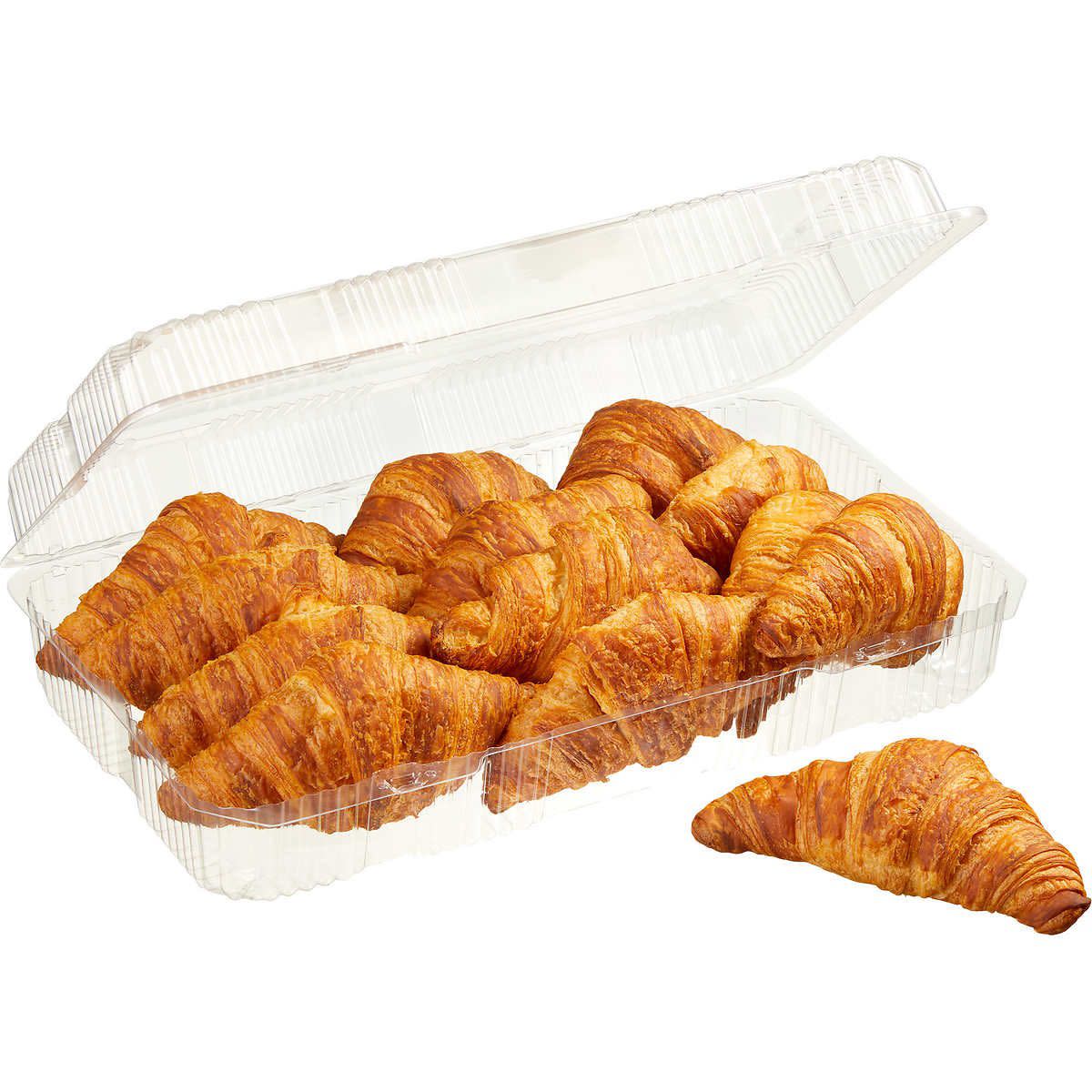 Plastic container filled with Costco croissants