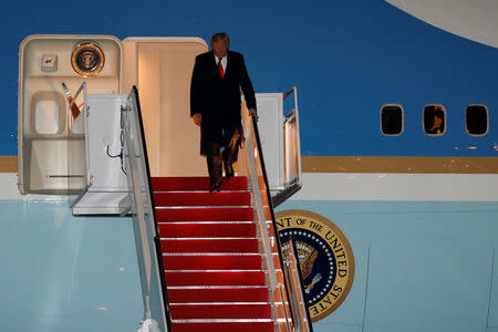 U.S. President Donald Trump arrives aboard Air Force One at Joint Base Andrews, Maryland, U.S. March 15, 2017. REUTERS/Jonathan Ernst