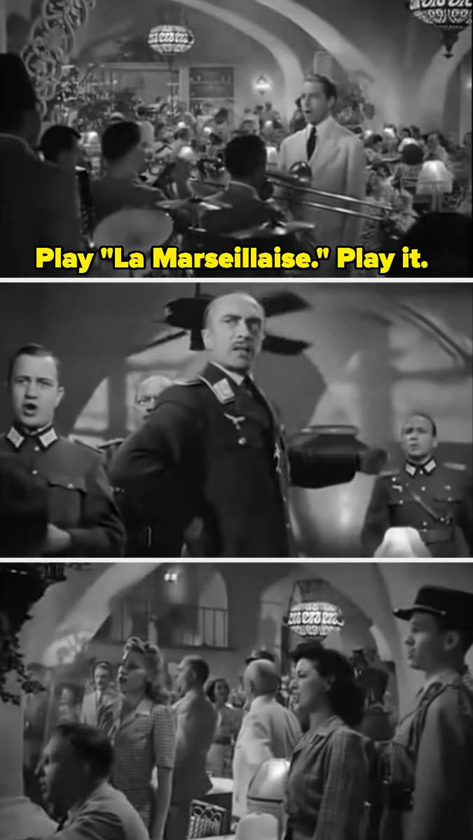 "play la marseillaise. play it!" while the germans look back angrily