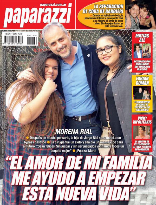 En todos lados. “‘El amor de mi familia me ayudó a empezar esta nueva vida’. Después de mucho pensarlo, la hija de Jorge Rial se sometió a un bypass gástrico. La cirugía fue un éxito y ella dio un mensaje de cara al futuro”, narraba la portada de la revista Paparazzi. - Foto: Paparazzi.