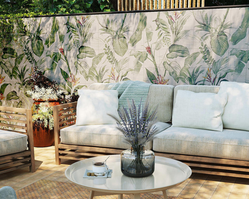 1. Decorate your patio walls with patterned tiles