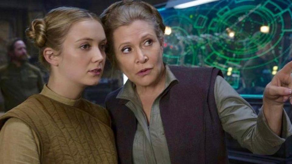 Billie Lourd and her mother Carrie Fisher on the set of The Force Awakens.