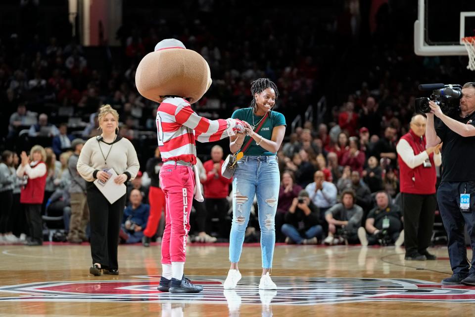 Former Ohio State guard Kelsey Mitchell attends a Buckeyes game against Iowa on Jan. 23.