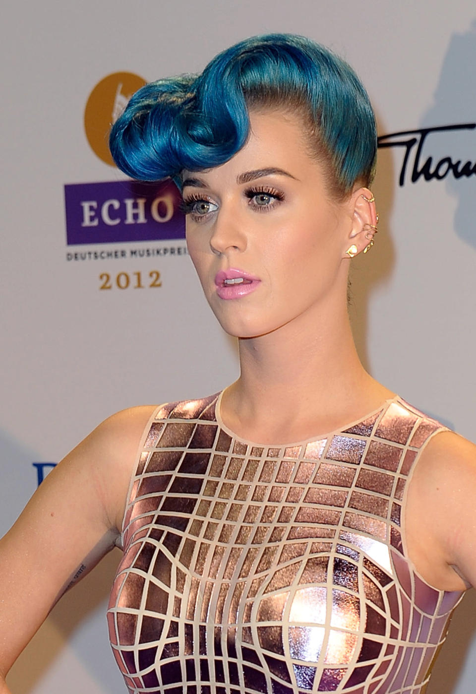 Katy Perry who as you all know, loves the 50's hair trend kept her fashion taste alive for the Echo Awards 2012 at Palais am Funkturm on March 22, 2012 in Berlin, Germany. (Photo by Luca Teuchmann/WireImage)