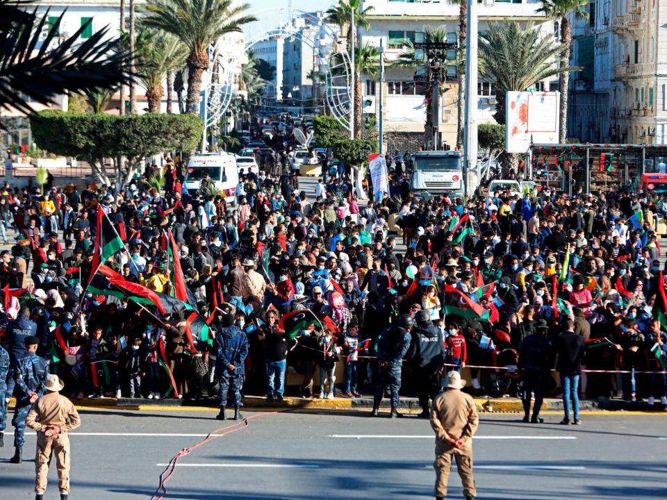 Under tight security, Libyans mark the 10th anniversary of their 2011 uprising that led to the overthrow and killing of longtime ruler Moammar Gadhafi in Martyrs Square, Tripoli, Libya. The country has become one of the most intractable conflicts left over from the Arab Spring uprisings.