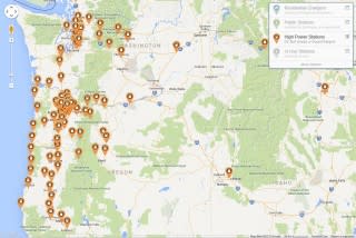 DC Fast-Charging Stations in Oregon and Washington states, January 2015 [map: PlugShare.com]