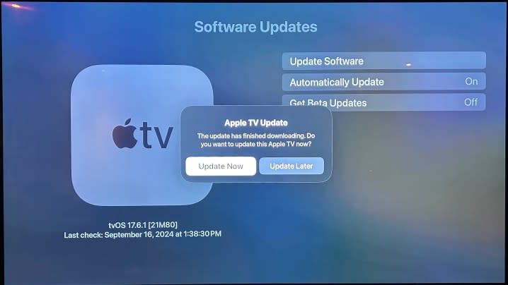 Updating an Apple TV 4K to tvOS 18: Step 8.