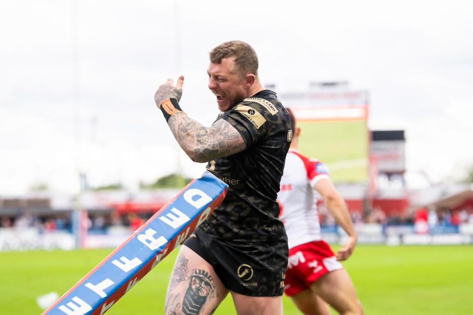 Former Wire winger Josh Charnley shows his frustration as Leigh Leopards are beaten by Hull KR to end their defence of the Challenge Cup <i>(Image: SWPix.com)</i>