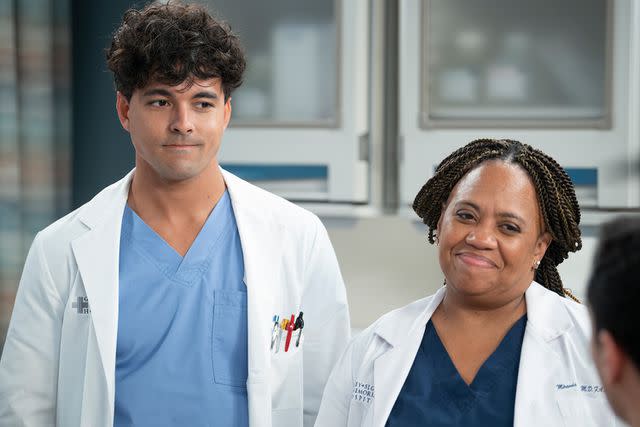 <p>Anne Marie Fox/Disney</p> From left: Niko Terho and Chandra Wilson on "Grey's Anatomy."