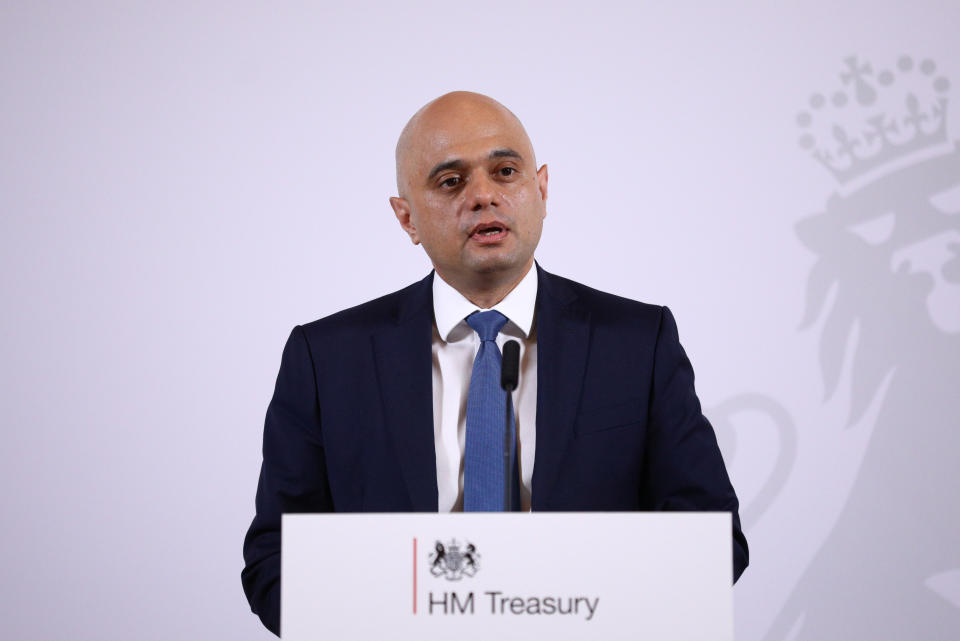 Chancellor of the Exchequer Sajid Javid issues a statement at the Treasury in London as he announces Andrew Bailey, the head of the Financial Conduct Authority, as the next governor of the Bank of England.