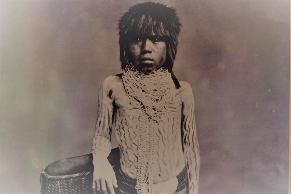 Image: A photograph of a Cucapa child, taken in 1900, exhibited at the Cucapa Community Museum, in Baja California, April 2021.