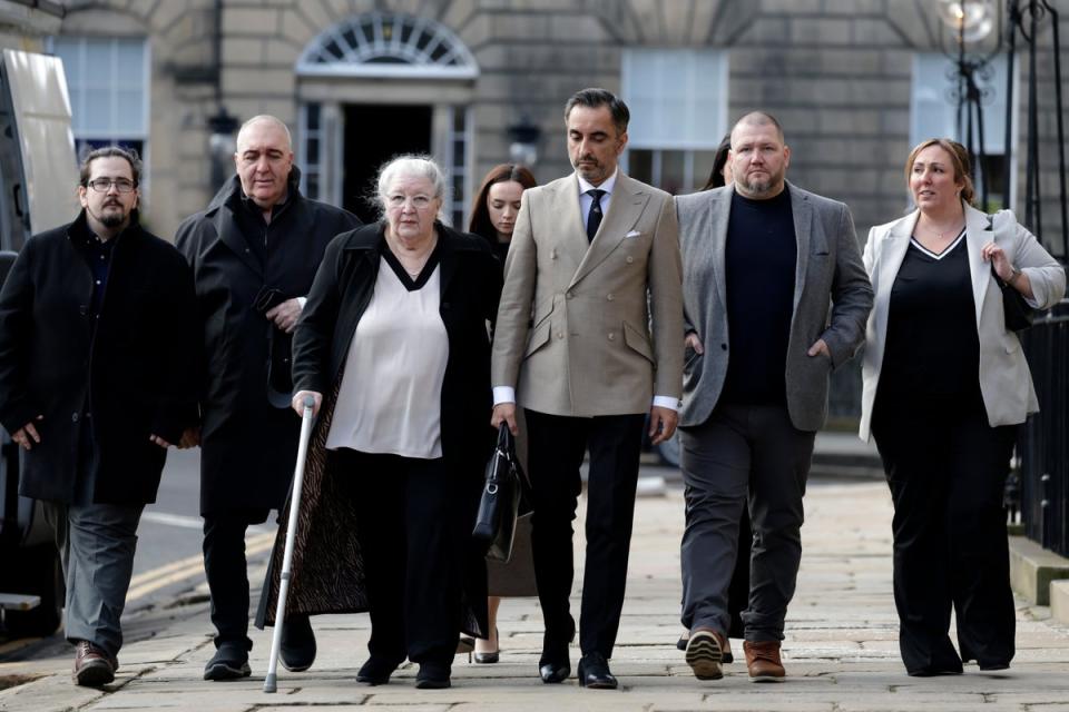 Emma Caldwell’s mother Margaret Caldwell along with her family and their lawyer, Aamer Anwar arrive at Bute House for a meeting with First Minister Humza Yousaf on Tuesday (Getty Images)