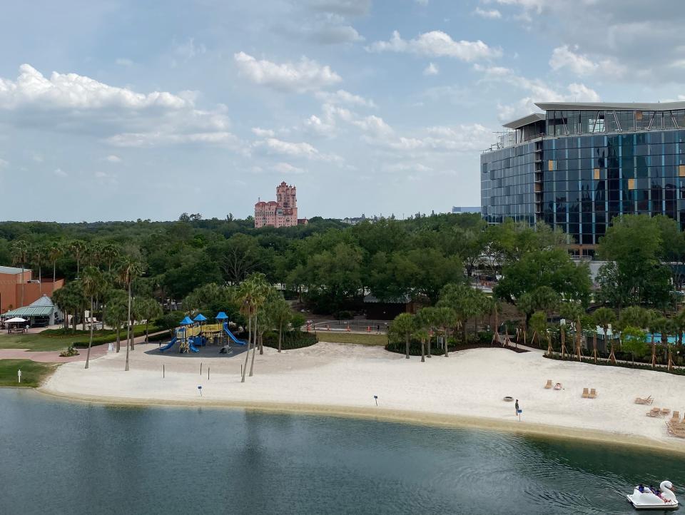 view out the window from one of the rooms at swan and dolphin resort at disney world
