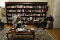 Cardinal George Pell answers a question during an interview with the Associated Press inside his residence near the Vatican in Rome, Monday, Nov. 30, 2020. The pope’s former treasurer, who was convicted and then acquitted of sexual abuse in his native Australia, said Monday he feels a dismayed sense of vindication as the financial mismanagement he tried to uncover in the Holy See is now being exposed in a spiraling Vatican corruption investigation. (AP Photo/Gregorio Borgia)