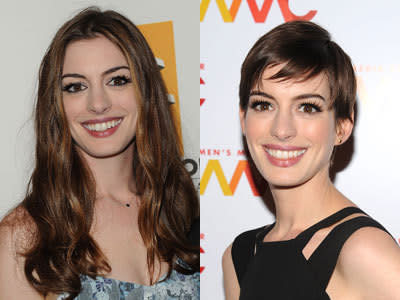 Apparently Anne Hathaway was in tears when she cut off her hair for her role in Les Mis...but we kinda like it.