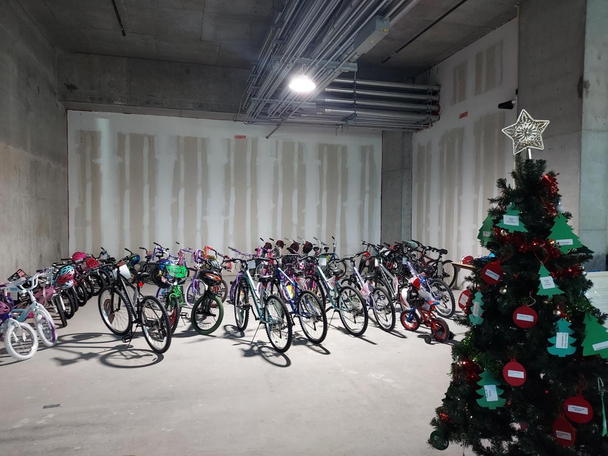Bicycles donated for the Catholic Charities Christmas Connection drive on Thursday, Dec. 7, 2023. So far this year donations are down for food, diapers and toys.