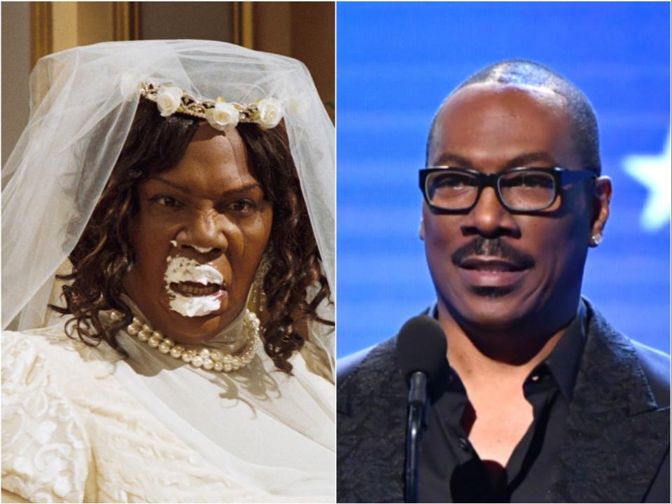 Eddie Murphy in 2007’s Norbit (left) and pictured in 2020 (right) (Dreamworks/Getty)