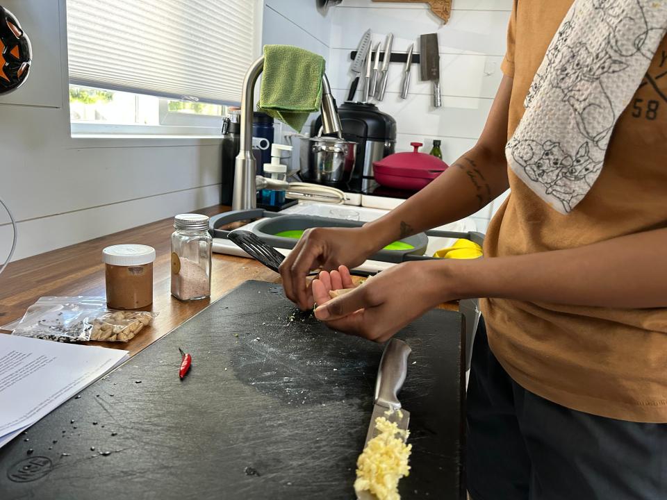 cooking food on cutting board