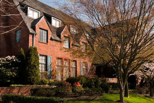 <p>Getty</p> A Greek house in a Greek system at a University.