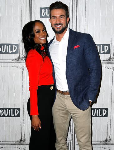 <p>Dominik Bindl/Getty Images</p> Rachel Lindsay and Bryan Abasolo attend the Build Series to discuss 'The Bachelorette' at Build Studio on September 30, 2019 in New York City