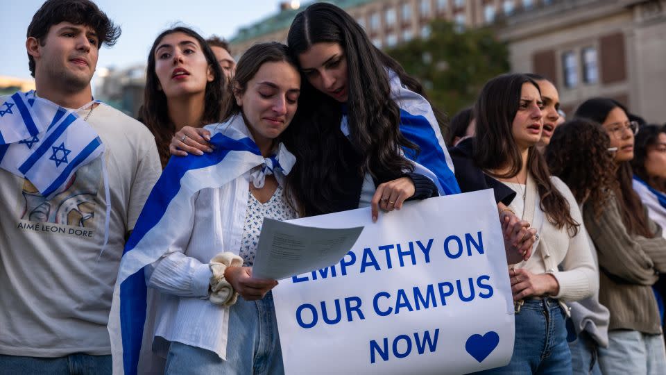 Columbia students participate in a rally and vigil in support of Israel in response to a neighboring student rally in support of Palestinians at the university on October 12. - Spencer Platt/Getty Images