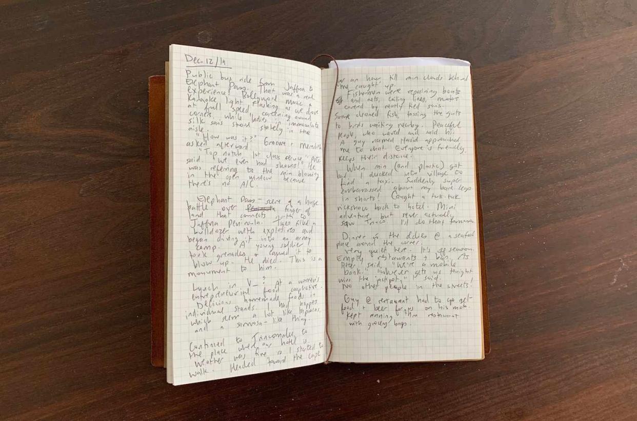 <p>K Martinko</p>
 A view of my journal from a recent trip to Sri Lanka