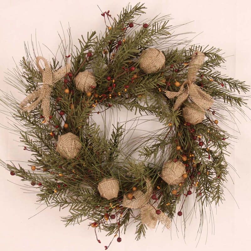 Burlap Ball/Berry 18" Wreath. Image via Wayfair.