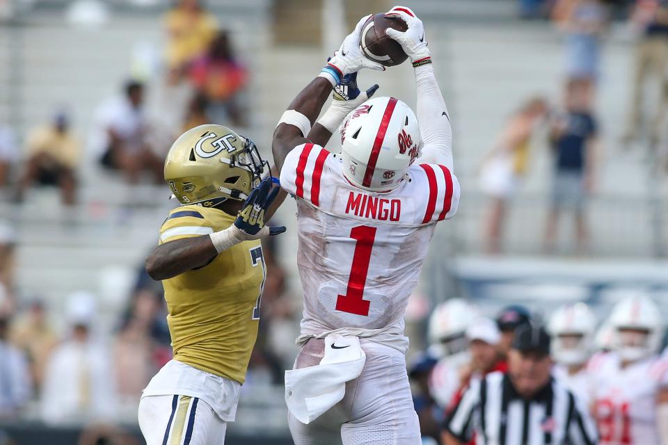 Ole Miss receiver Jonathan Mingo (1) is part of a balanced Rebels attack.