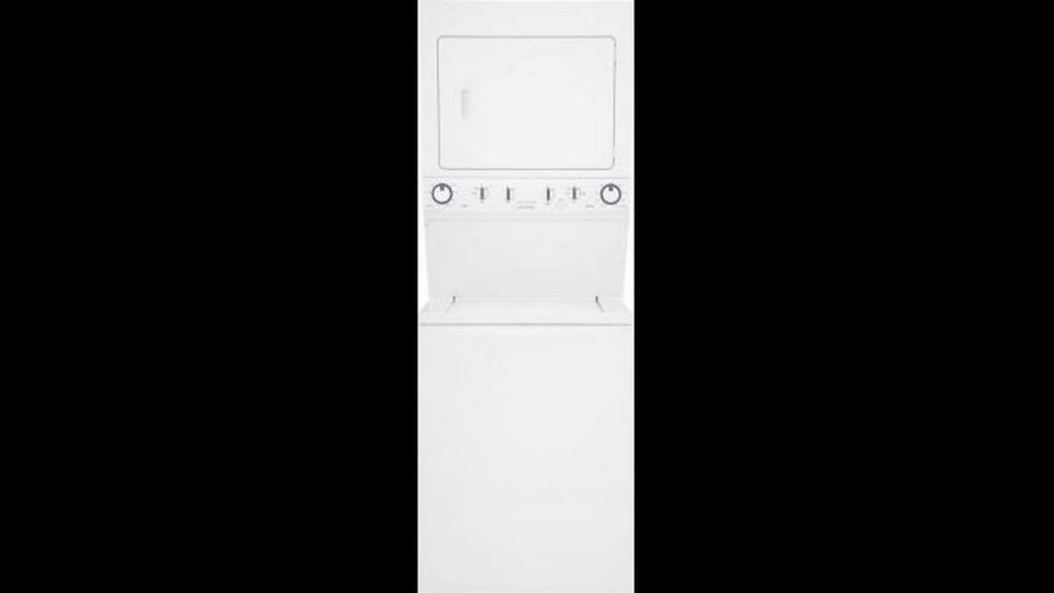 Frigidaire’s Gas Laundry Center washer and dryer combination in white.