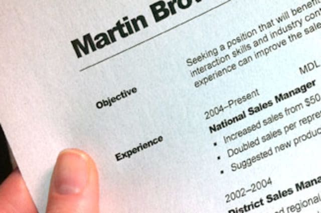 closeup of resume objective and Experience