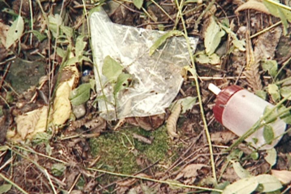 The banana, left, and an empty drink container from Derrick Robie's lunch bag were found at the crime scene. / Credit: Evidence