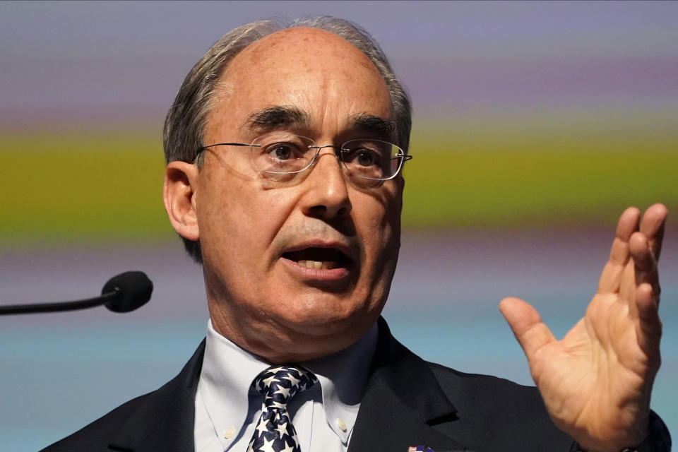 FILE - Bruce Poliquin, Republican candidate for Maine's 2nd Congressional District, speaks at the Republican state convention, on April 30, 2022, in Augusta, Maine. (AP Photo/Robert F. Bukaty, File)