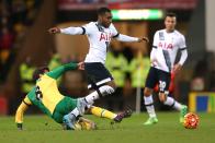 Football Soccer - Norwich City v Tottenham Hotspur - Barclays Premier League - Carrow Road - 2/2/16 Tottenham's Danny Rose in action with Norwich's Jonny Howson Action Images via Reuters / Matthew Childs Livepic EDITORIAL USE ONLY. No use with unauthorized audio, video, data, fixture lists, club/league logos or "live" services. Online in-match use limited to 45 images, no video emulation. No use in betting, games or single club/league/player publications. Please contact your account representative for further details.