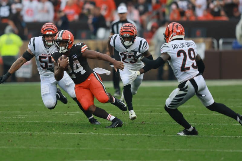 Cleveland Browns running back Nick Chubb (24) totaled a career-high 1,525 rushing yards in 2022. File Photo by Aaron Josefczyk/UPI