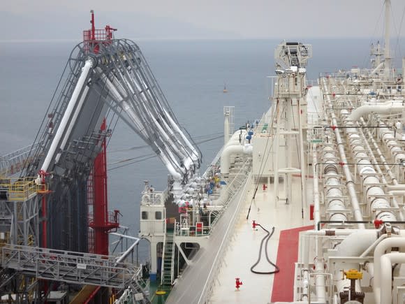 An LNG vessel getting loaded at a dock